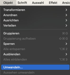 Adobe Illustrator Objekt umwandeln Fenster öffnen