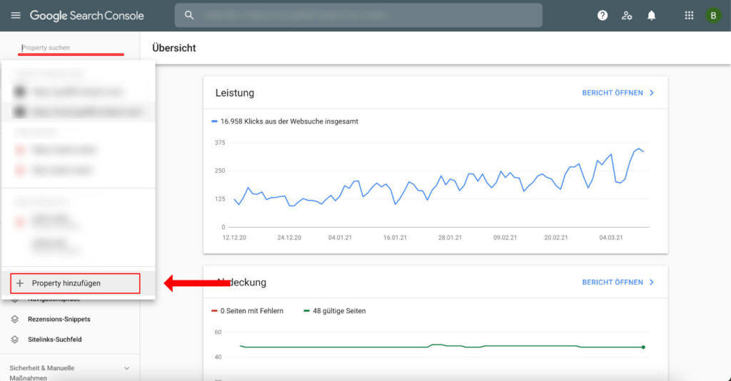 Google Search Console einrichten - Schritt 1 - Screenshot